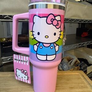 #303: Hello Kitty-Sanrio Pink Striped 40oz Travel Tumbler